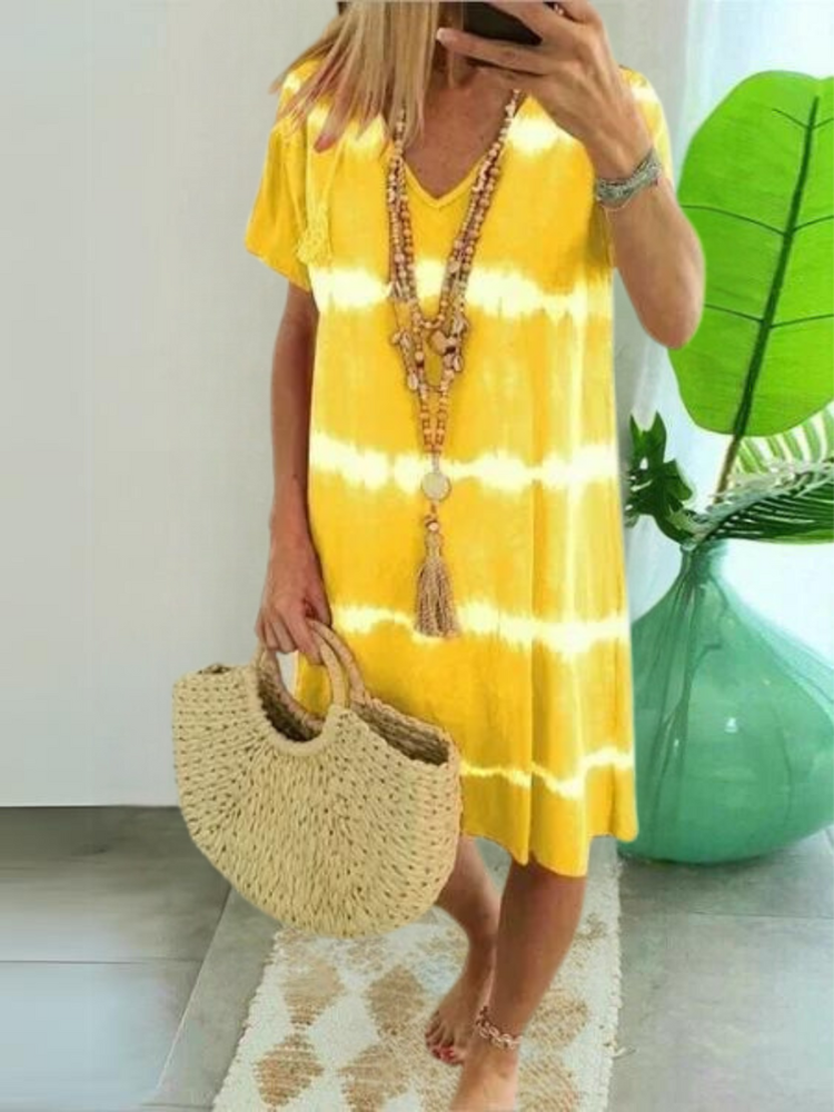 Jolie - Vestido Estilo Camisa de Manga Curta com Decote em V