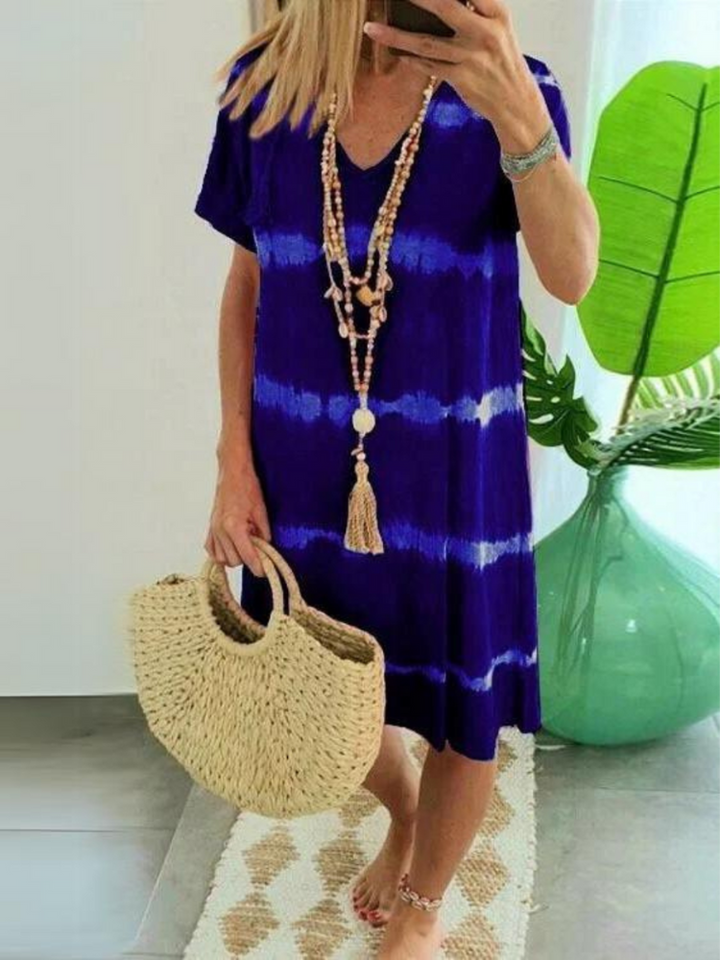 Jolie - Vestido Estilo Camisa de Manga Curta com Decote em V