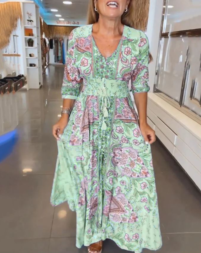 Maia - Vestido de festa com decote em V e mangas 3/4