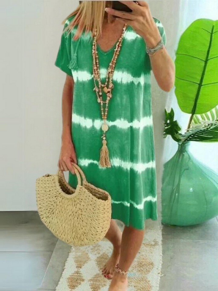 Jolie - Vestido Estilo Camisa de Manga Curta com Decote em V