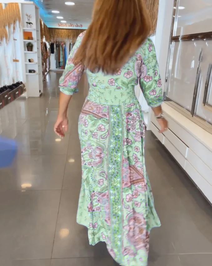 Maia - Vestido de festa com decote em V e mangas 3/4