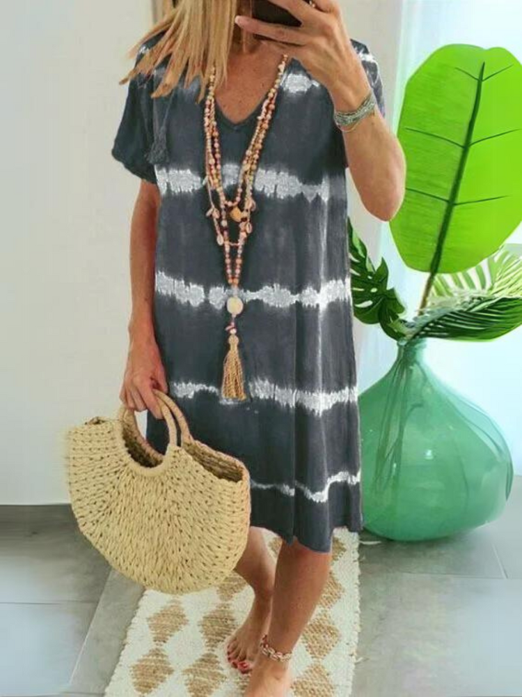 Jolie - Vestido Estilo Camisa de Manga Curta com Decote em V