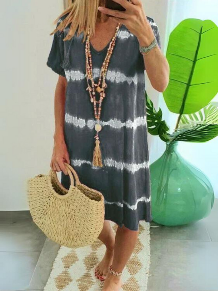 Jolie - Vestido Estilo Camisa de Manga Curta com Decote em V