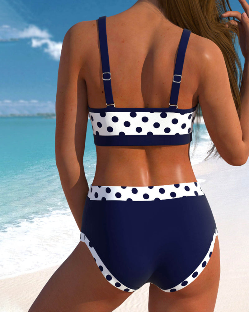 Liesbeth - Biquíni de cintura subida com bolinhas e estampado de patchwork
