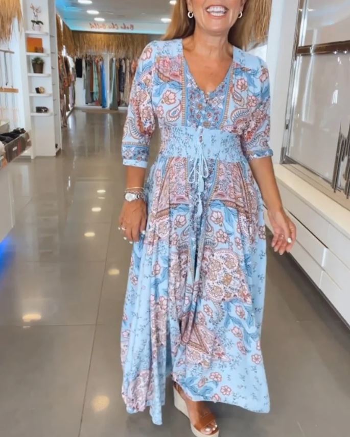 Maia - Vestido de festa com decote em V e mangas 3/4