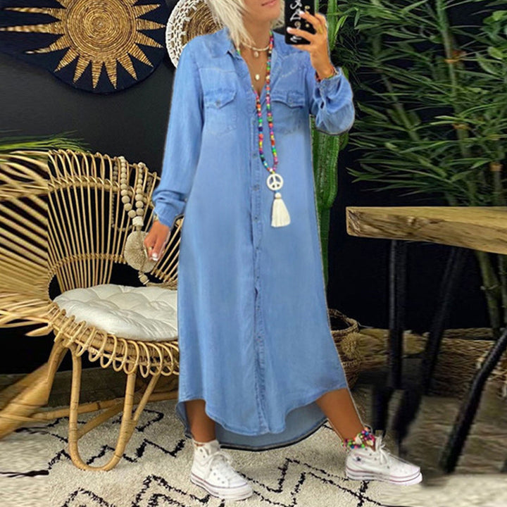 Sandra | Vestido Maxí de Manga Longa em Denim