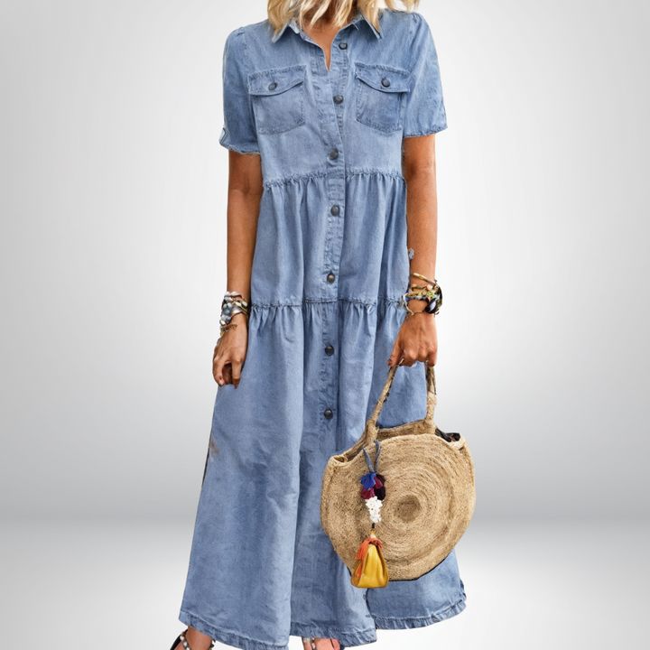 Ruby | Vestido de Denim Macio com Botões