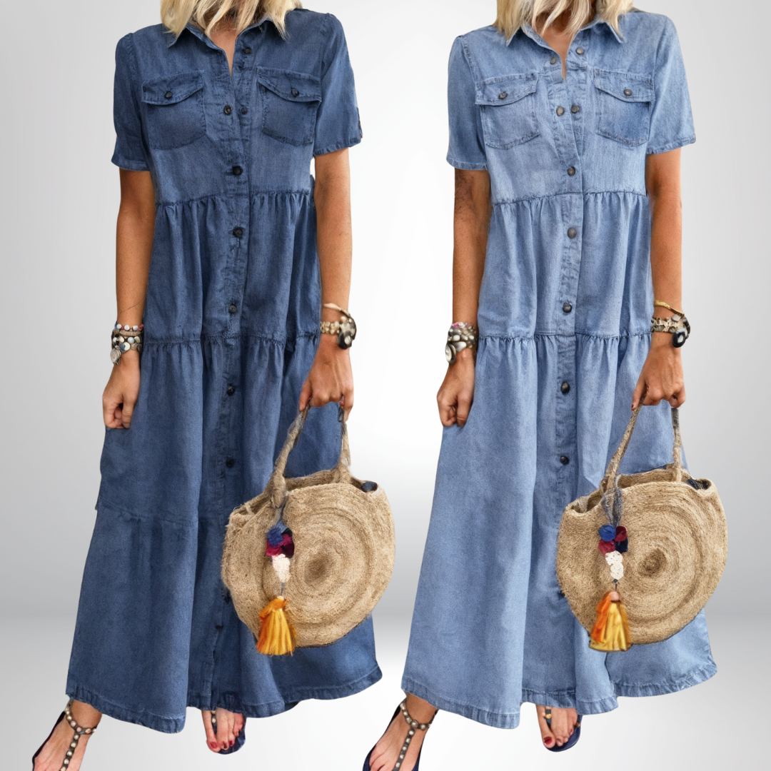 Ruby | Vestido de Denim Macio com Botões
