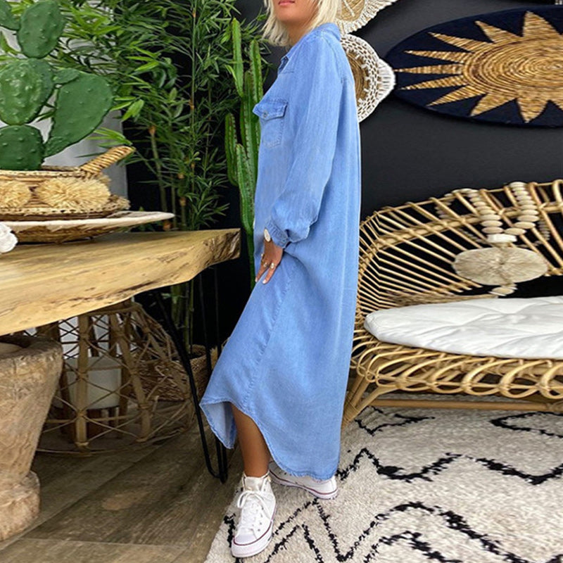 Sandra | Vestido Maxí de Manga Longa em Denim