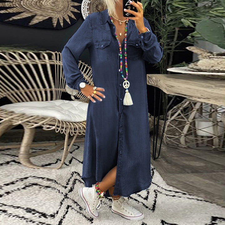 Sandra | Vestido Maxí de Manga Longa em Denim