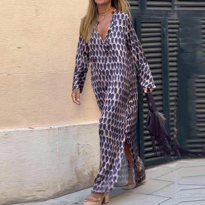 Bellevo | Vestido Elegante com Estampado Castanho