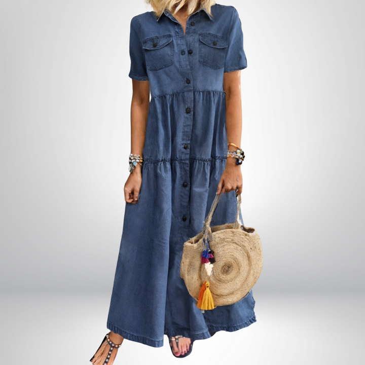 Ruby | Vestido de Denim Macio com Botões