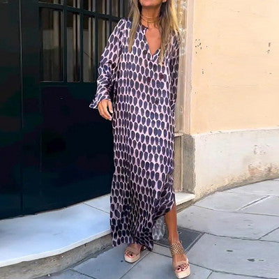 Bellevo | Vestido Elegante com Estampado Castanho