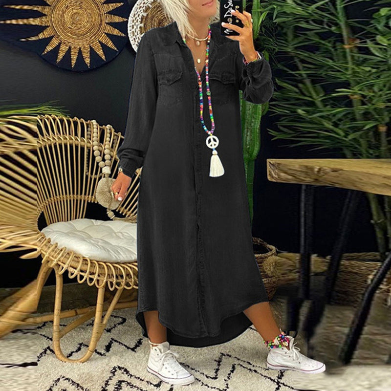 Sandra | Vestido Maxí de Manga Longa em Denim