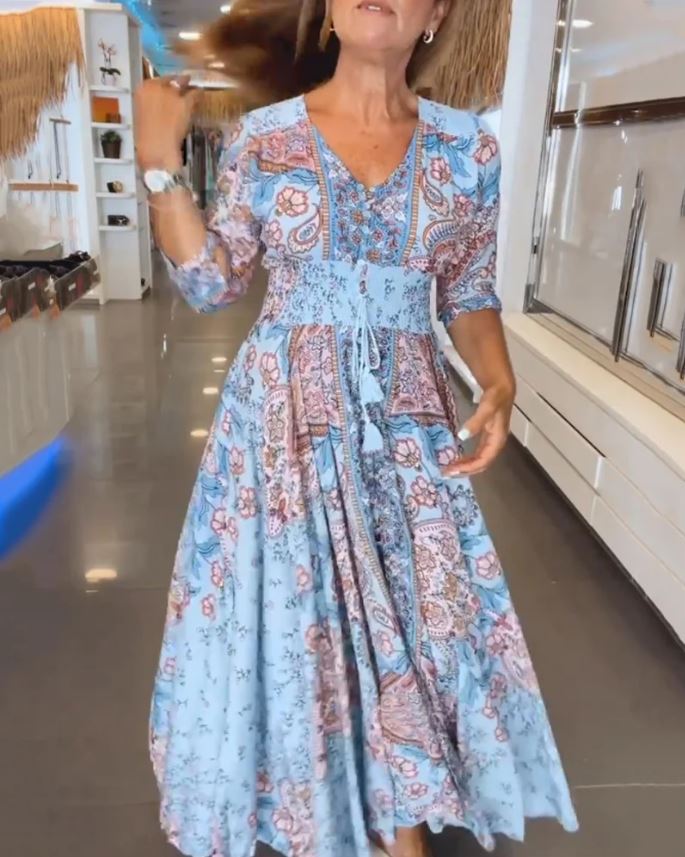 Maia - Vestido de festa com decote em V e mangas 3/4