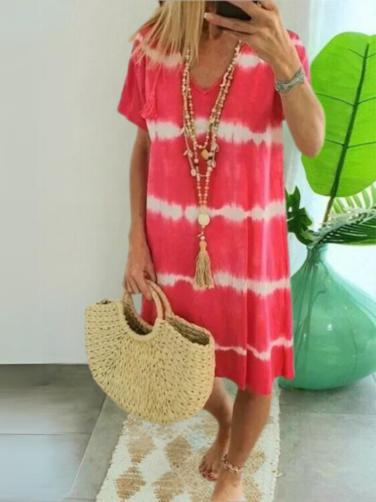 Jolie - Vestido Estilo Camisa de Manga Curta com Decote em V