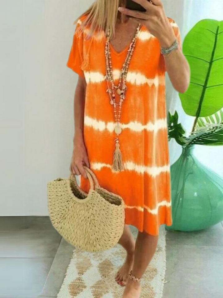 Jolie - Vestido Estilo Camisa de Manga Curta com Decote em V