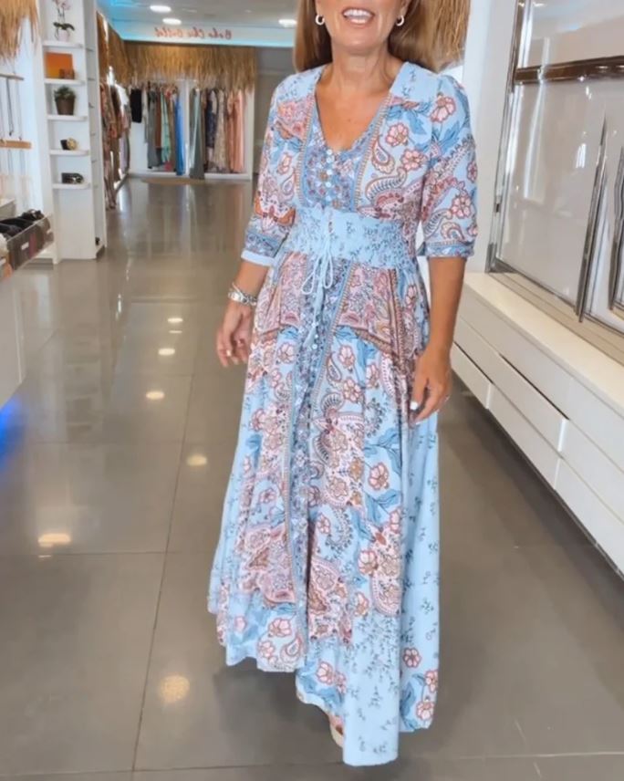 Maia - Vestido de festa com decote em V e mangas 3/4