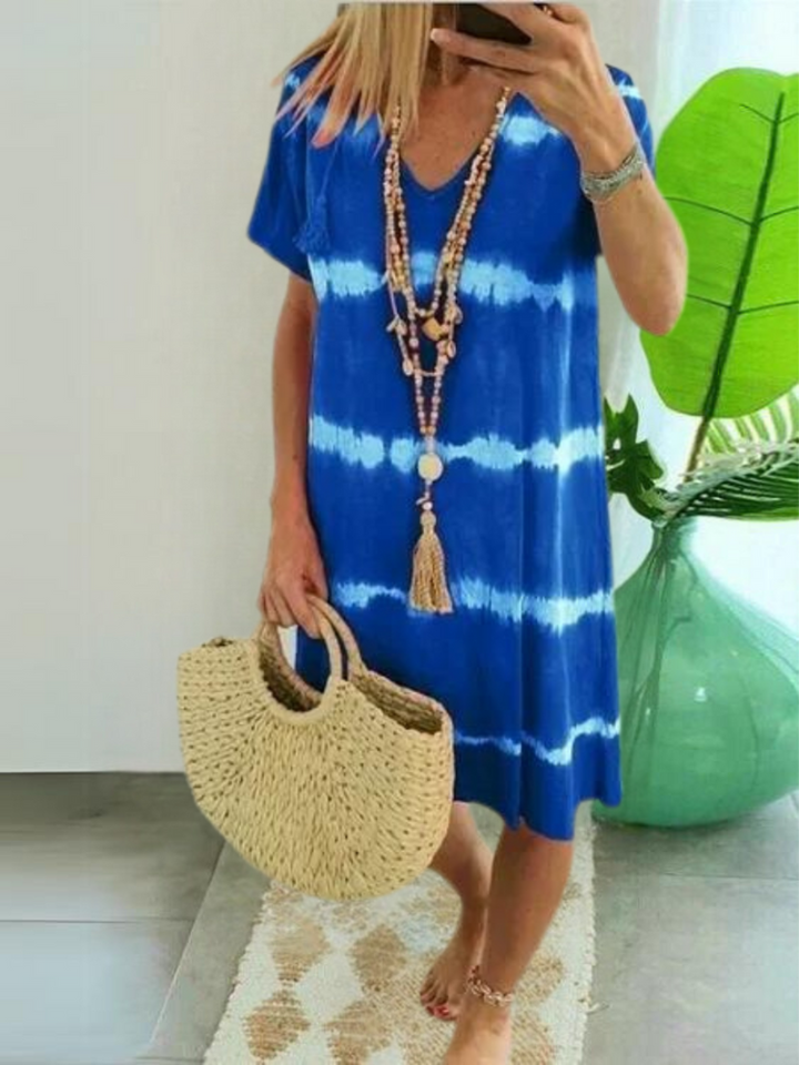 Jolie - Vestido Estilo Camisa de Manga Curta com Decote em V
