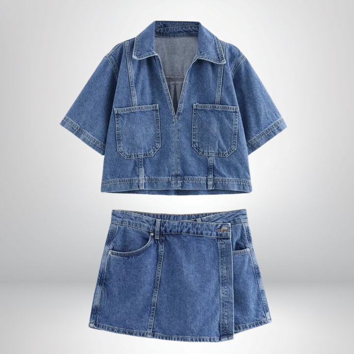 Laura | Conjunto de Denim com Decote em V