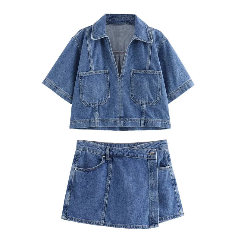 Laura | Conjunto de Denim com Decote em V