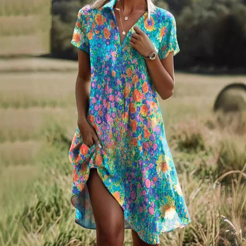 Laurie | Vestido Florescente com Decote em V e Botões