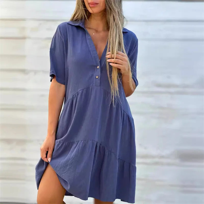 Sofia | Vestido de verão leve com botões e corte evasê