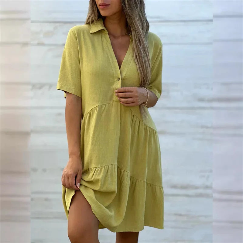 Sofia | Vestido de verão leve com botões e corte evasê