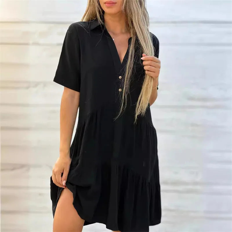 Sofia | Vestido de verão leve com botões e corte evasê