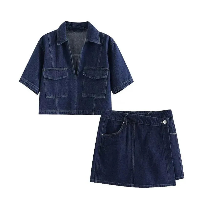 Laura | Conjunto de Denim com Decote em V