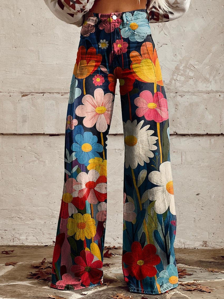LÉNA | Calças Largas com Padrão Floral Elegantes e Modernas