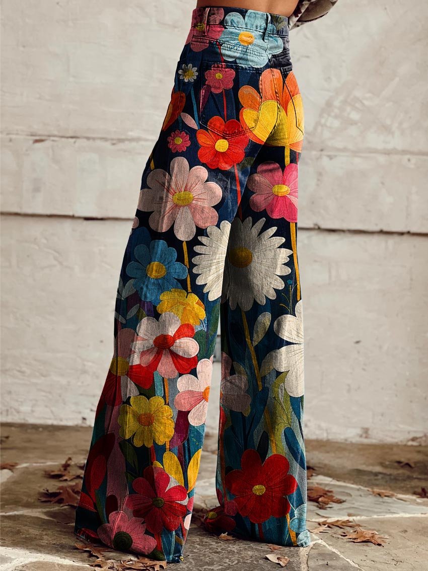LÉNA | Calças Largas com Padrão Floral Elegantes e Modernas