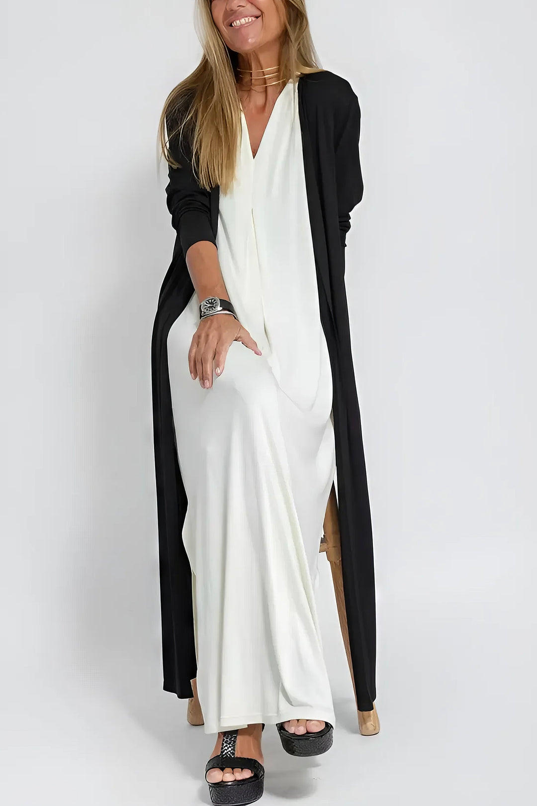 Nyla - Vestido largo elegante + cárdigan a condizer de brinde