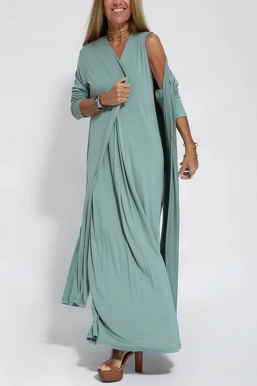 Nyla - Vestido largo elegante + cárdigan a condizer de brinde