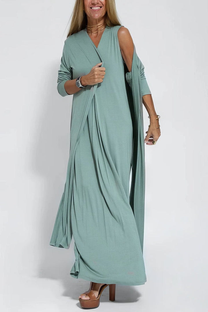 Nyla - Vestido largo elegante + cárdigan a condizer de brinde