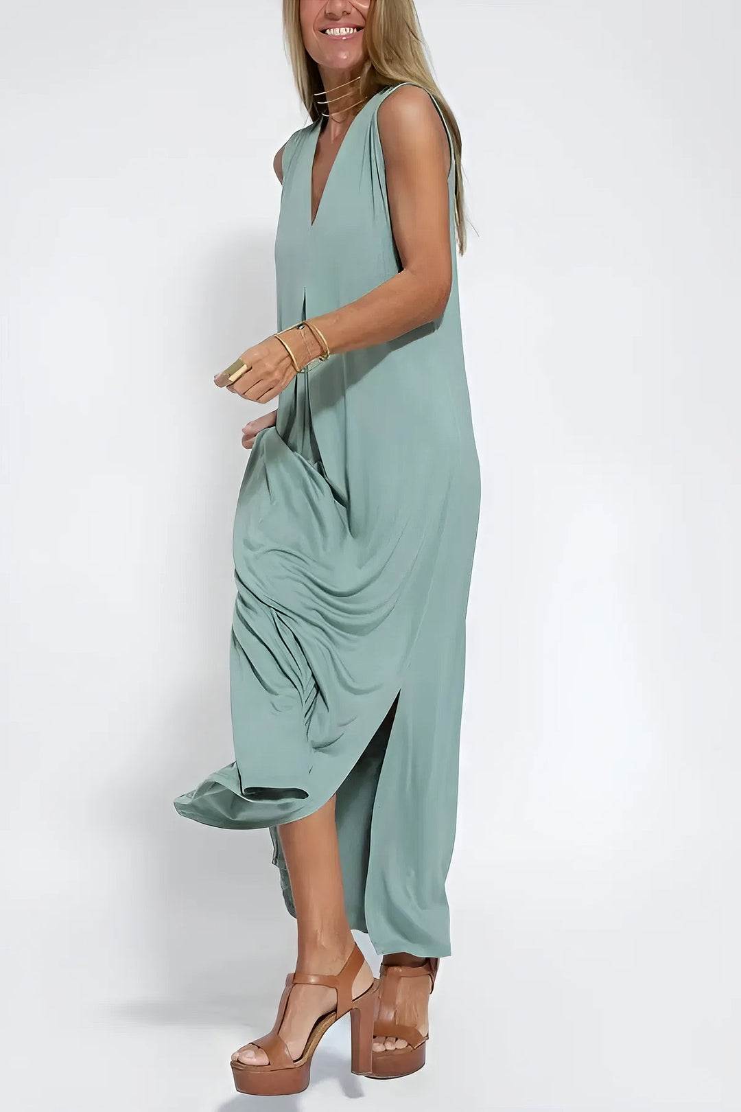 Nyla - Vestido largo elegante + cárdigan a condizer de brinde