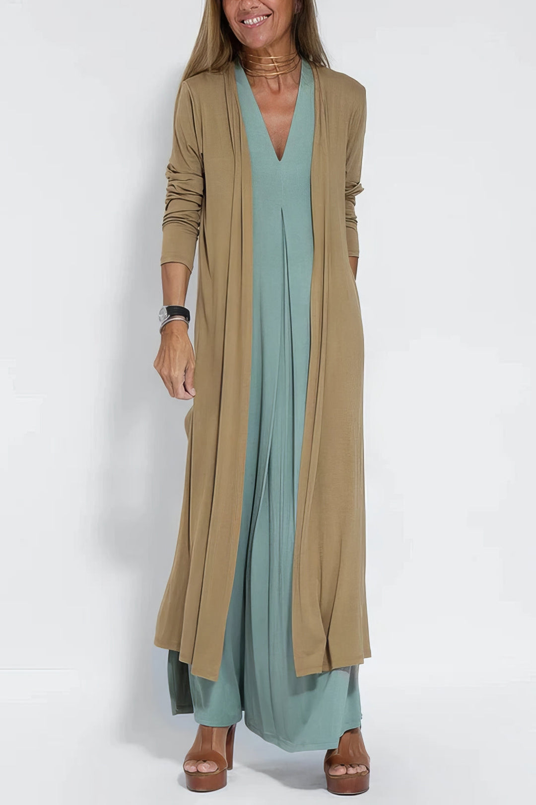 Nyla - Vestido largo elegante + cárdigan a condizer de brinde